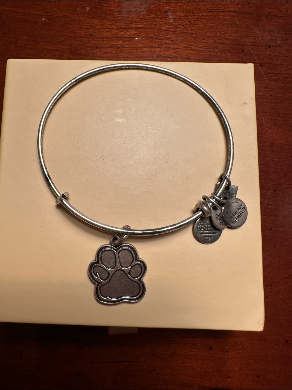 Alex and Ani Paw Print Charm Bangle Bracelet Rafaelian Silver Pet Lover